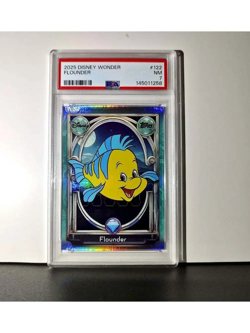 Flounder 2025 Topps Disney Wonder #122 Diamond Card The Little Mermaid PSA 7